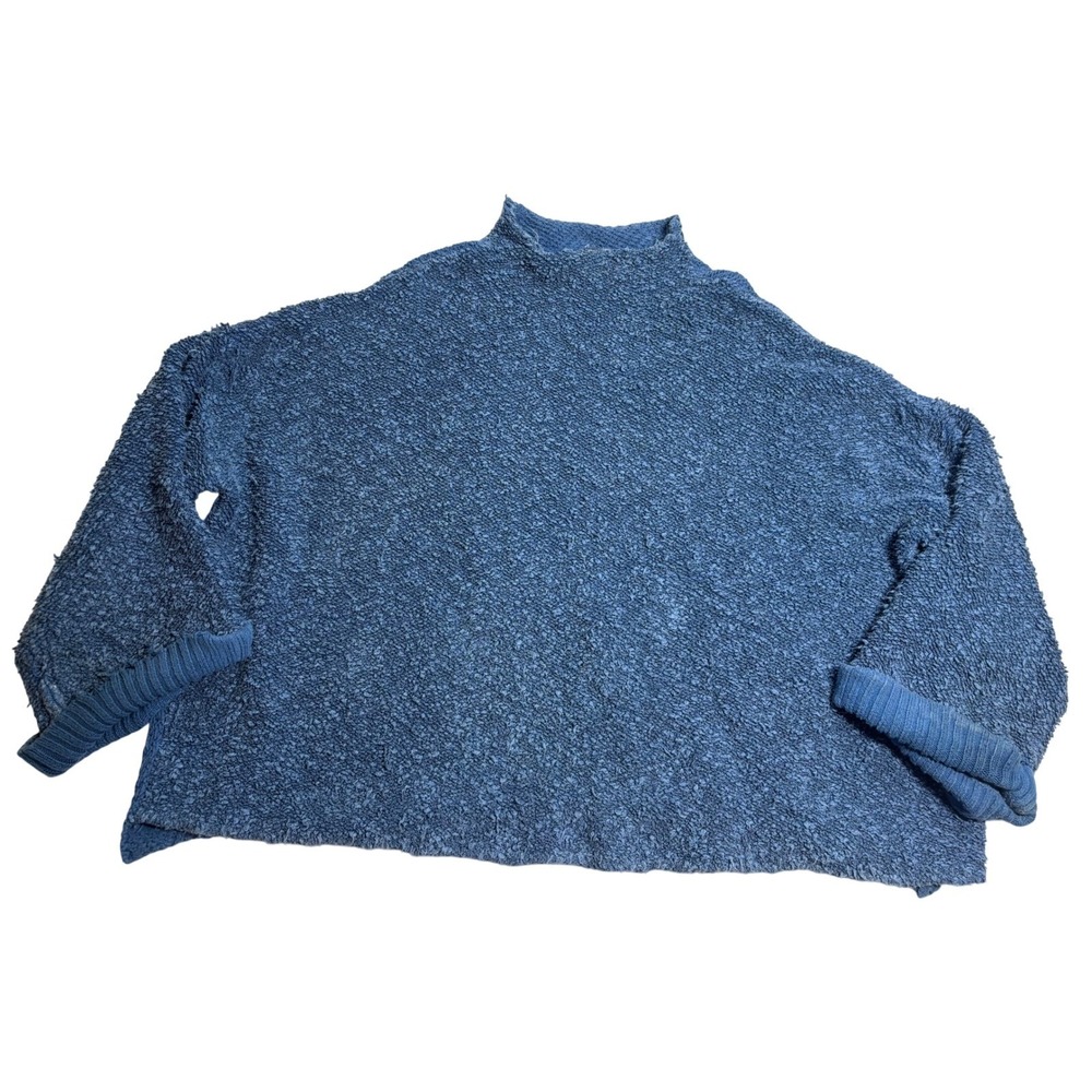 Free People Boucle Sweater Women's Blue Shaggy Good Mock Neck Oversize Sz Small